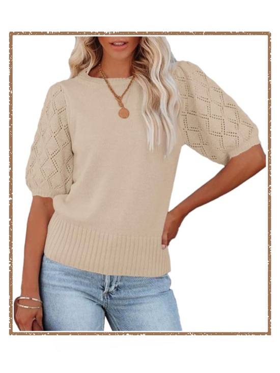 Sweaters - 💛 Women’s Beige Knit Puff-Sleeve Sweater Top • NWT • 23" p2p, 26" length